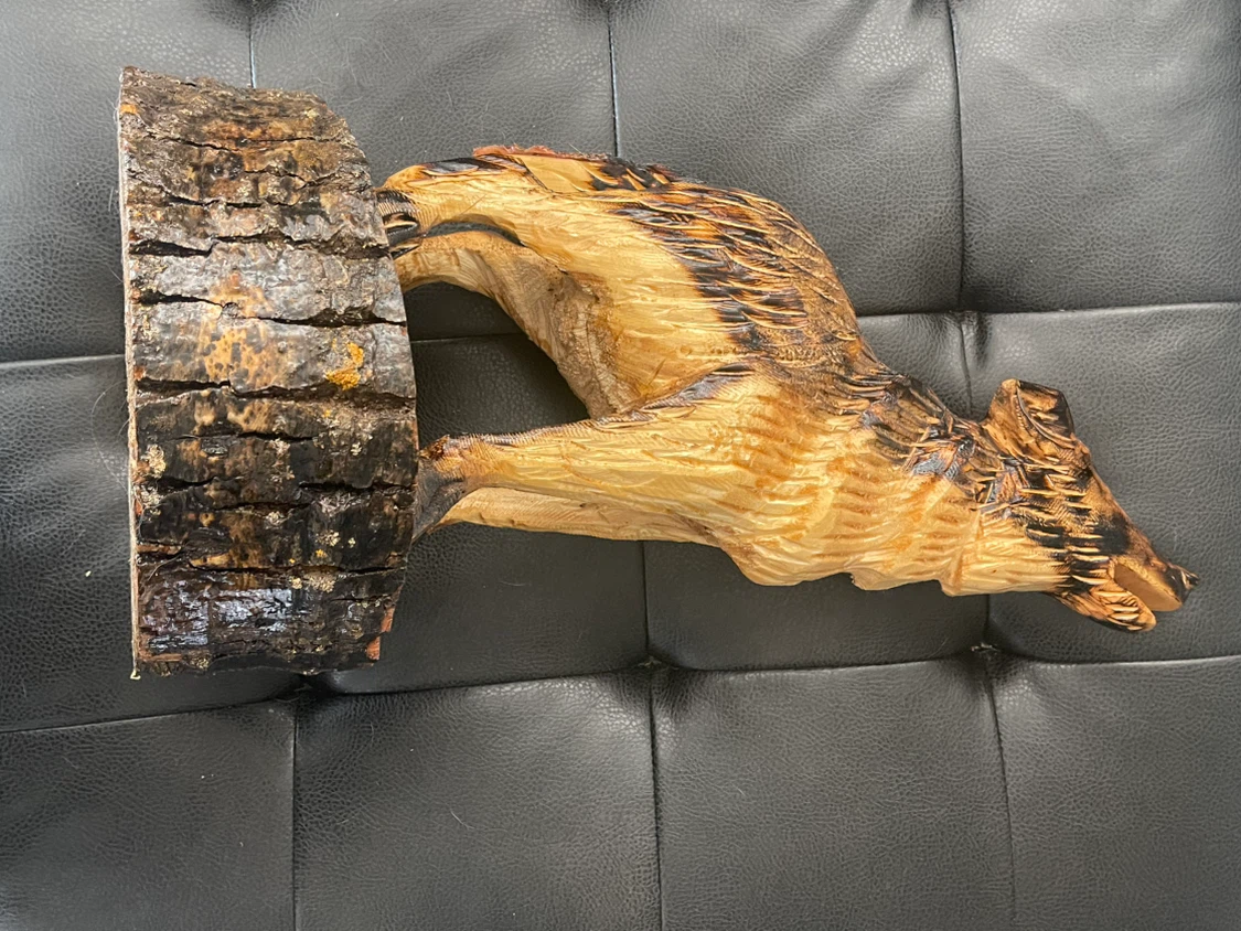 Hand Carved Wooden wolf  Sculpture - photo 5