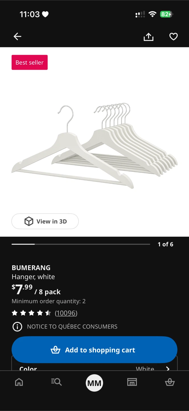 BUMERANG White Hangers - 8 Pack
