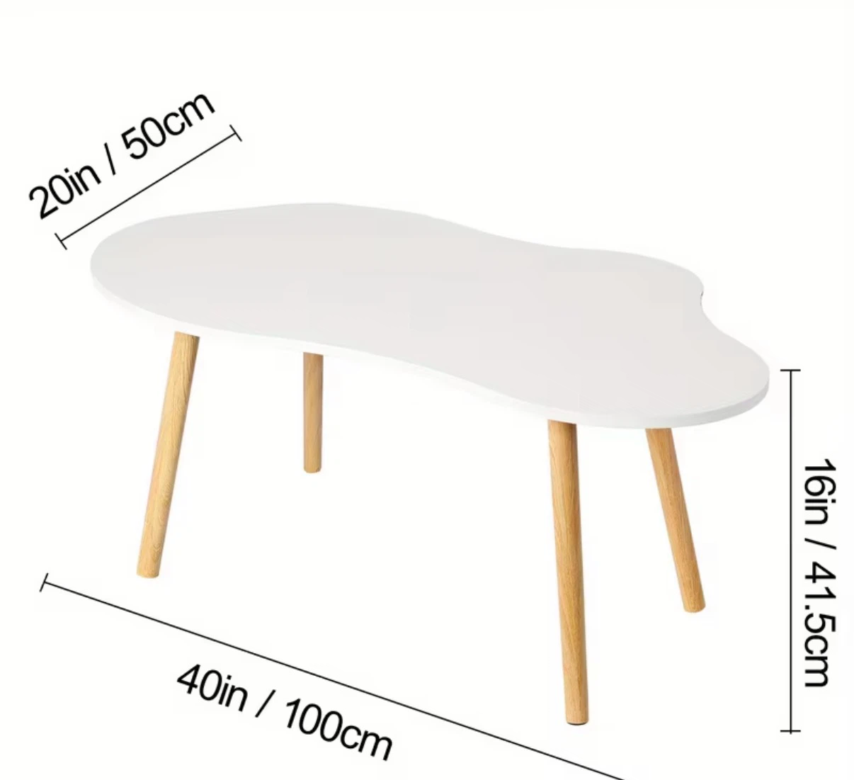White Irregular Coffee Table with Wooden Legs - photo 4