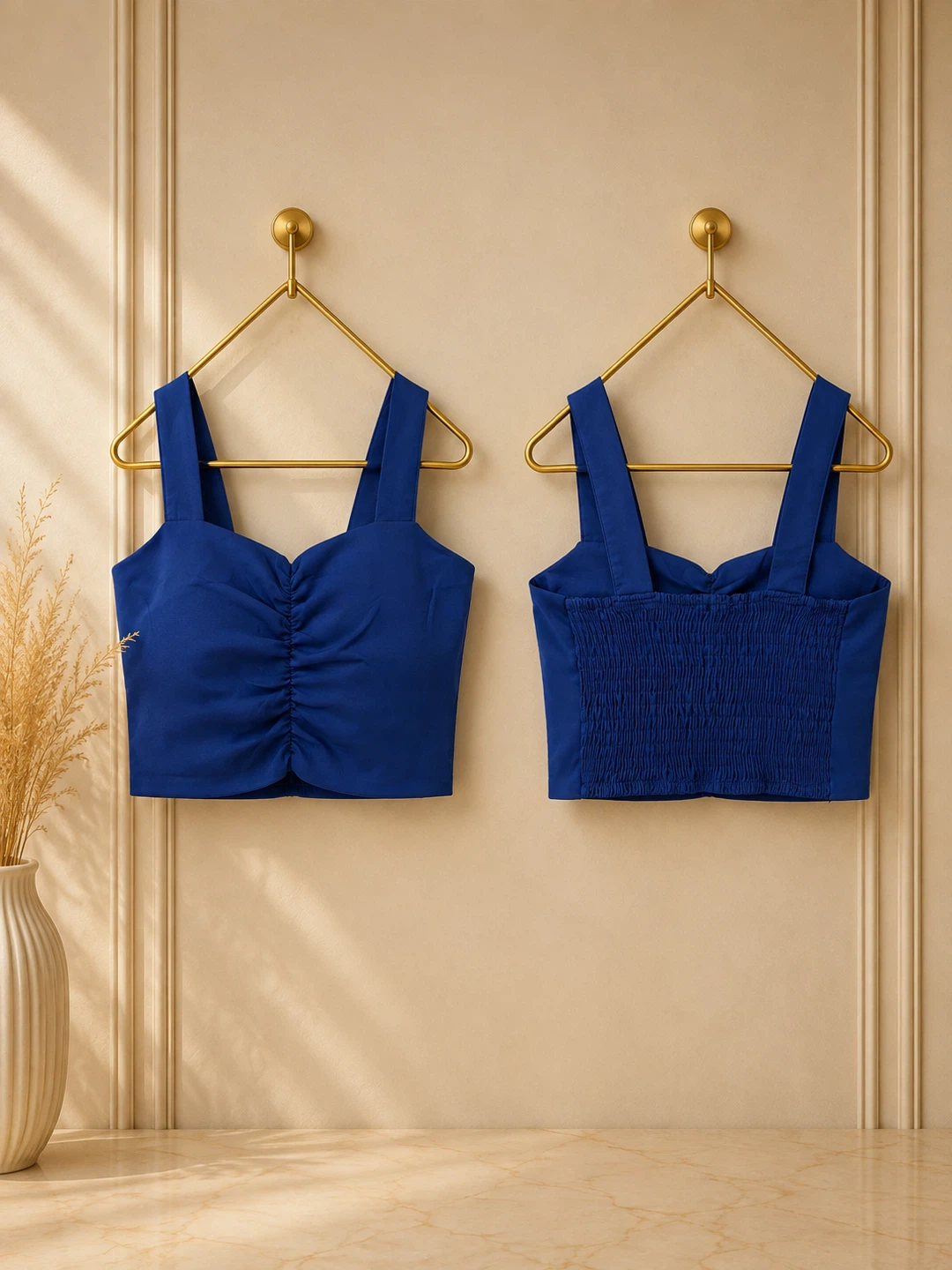 Blue Smocked Crop Top