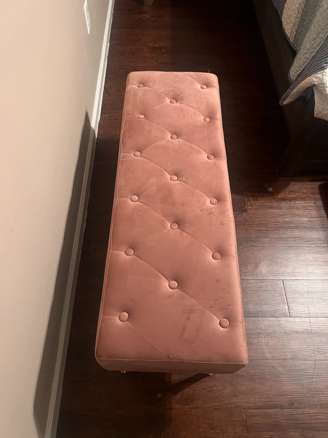 Pink Velvet Tufted Storage Bench with Gold Legs - photo 2