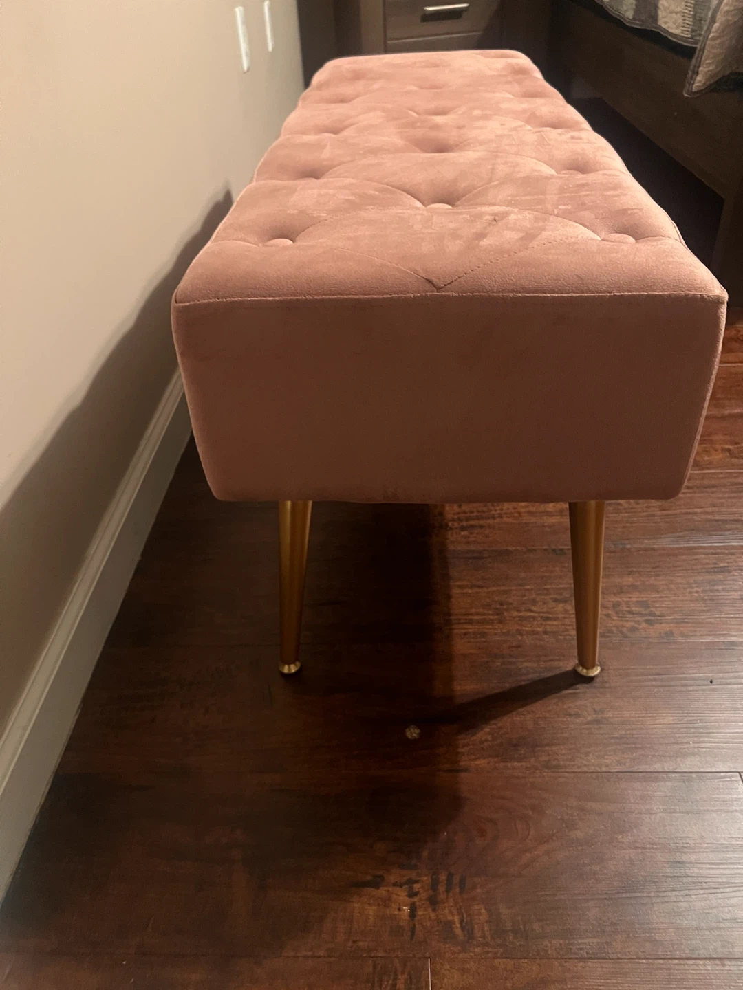 Pink Velvet Tufted Storage Bench with Gold Legs - photo 3