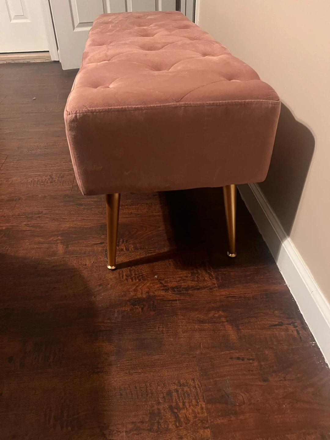 Pink Velvet Tufted Storage Bench with Gold Legs - photo 4