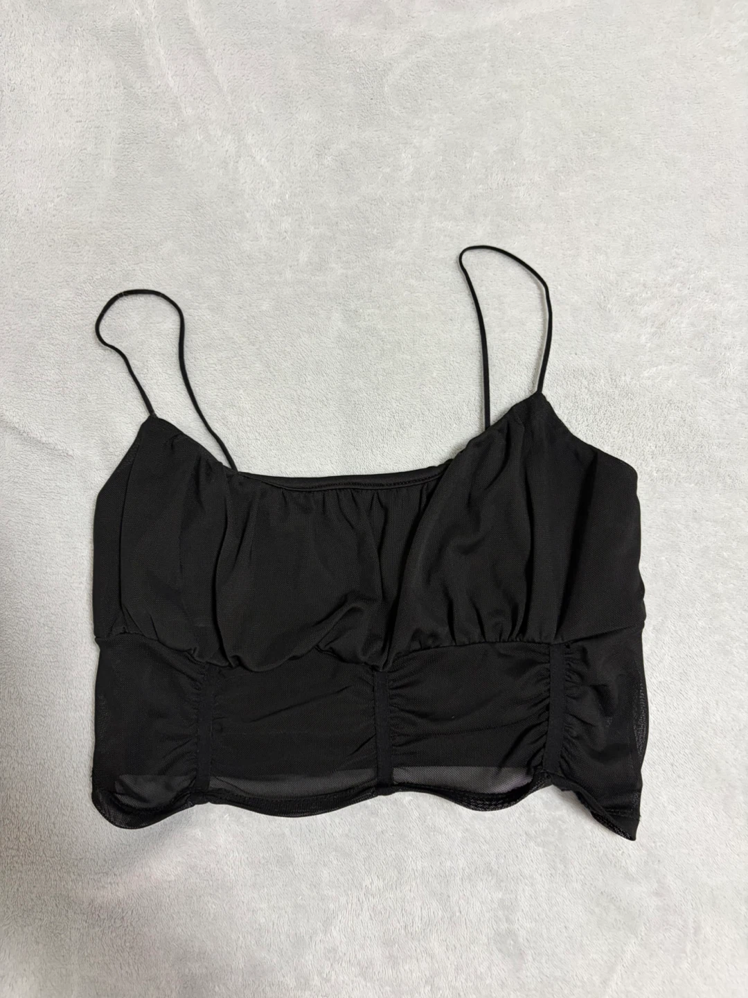 garage Black Ruched Mesh Crop Top