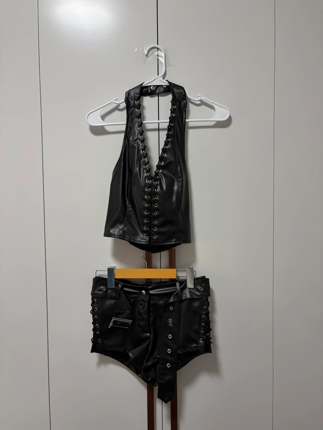 Black Faux Leather Halter Top & Shorts Set