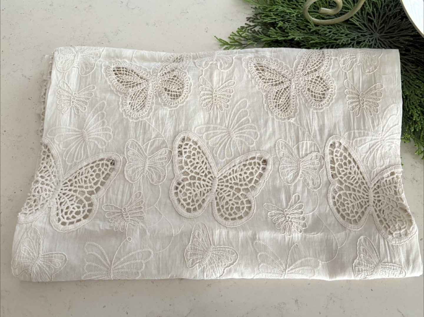 Cream Embroidered Butterfly Table Runner