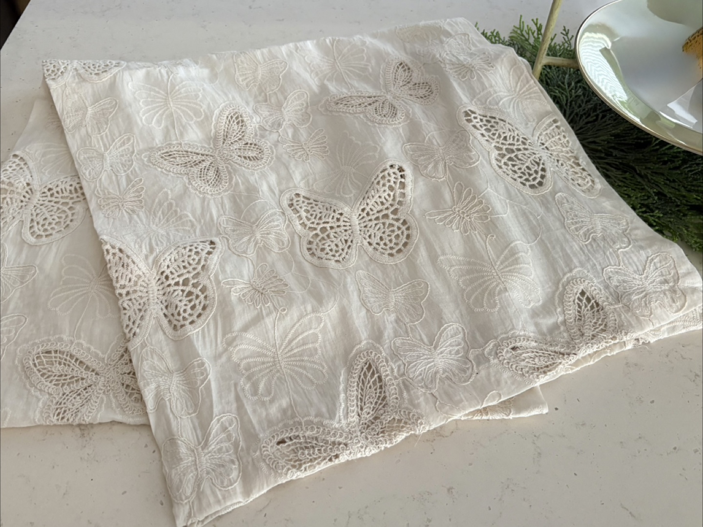 Cream Embroidered Butterfly Table Runner - photo 3