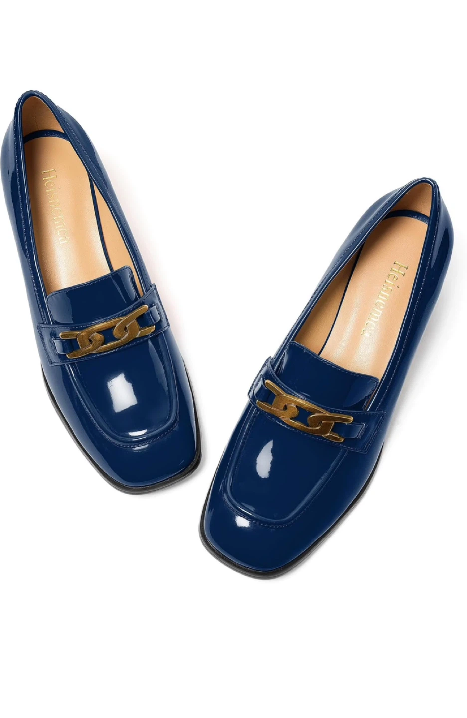 Heismence Blue Patent Loafers with Gold Chain Detail - photo 3