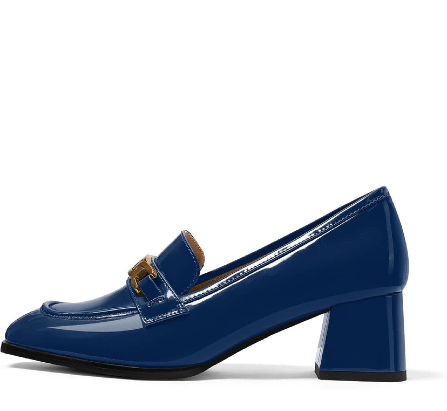 Heismence Blue Patent Loafers with Gold Chain Detail - photo 4