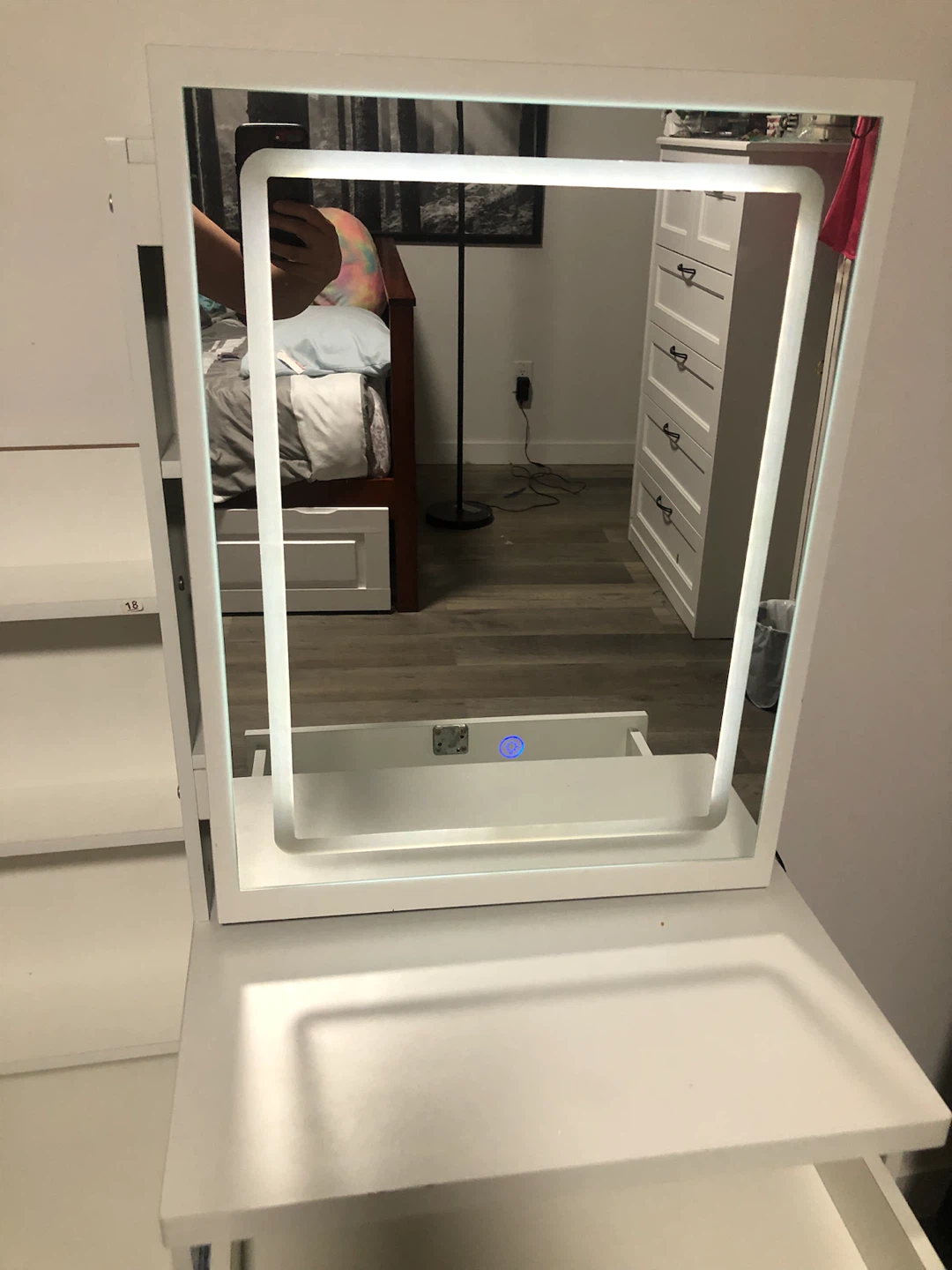 White Vanity Table with Lighted Mirror and Stool - photo 2