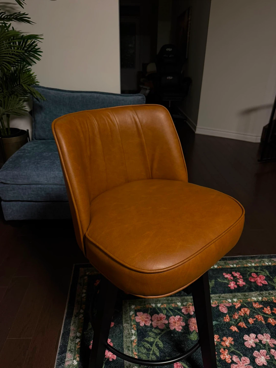 Brown Faux Leather Swivel Bar Stool