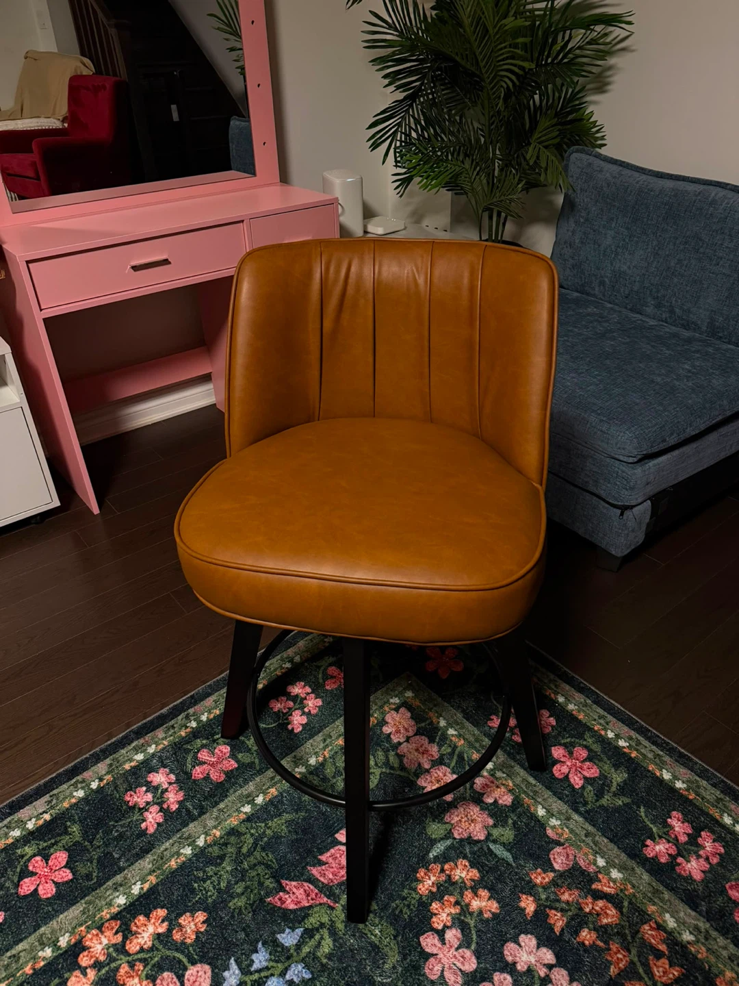 Brown Faux Leather Swivel Bar Stool - photo 2