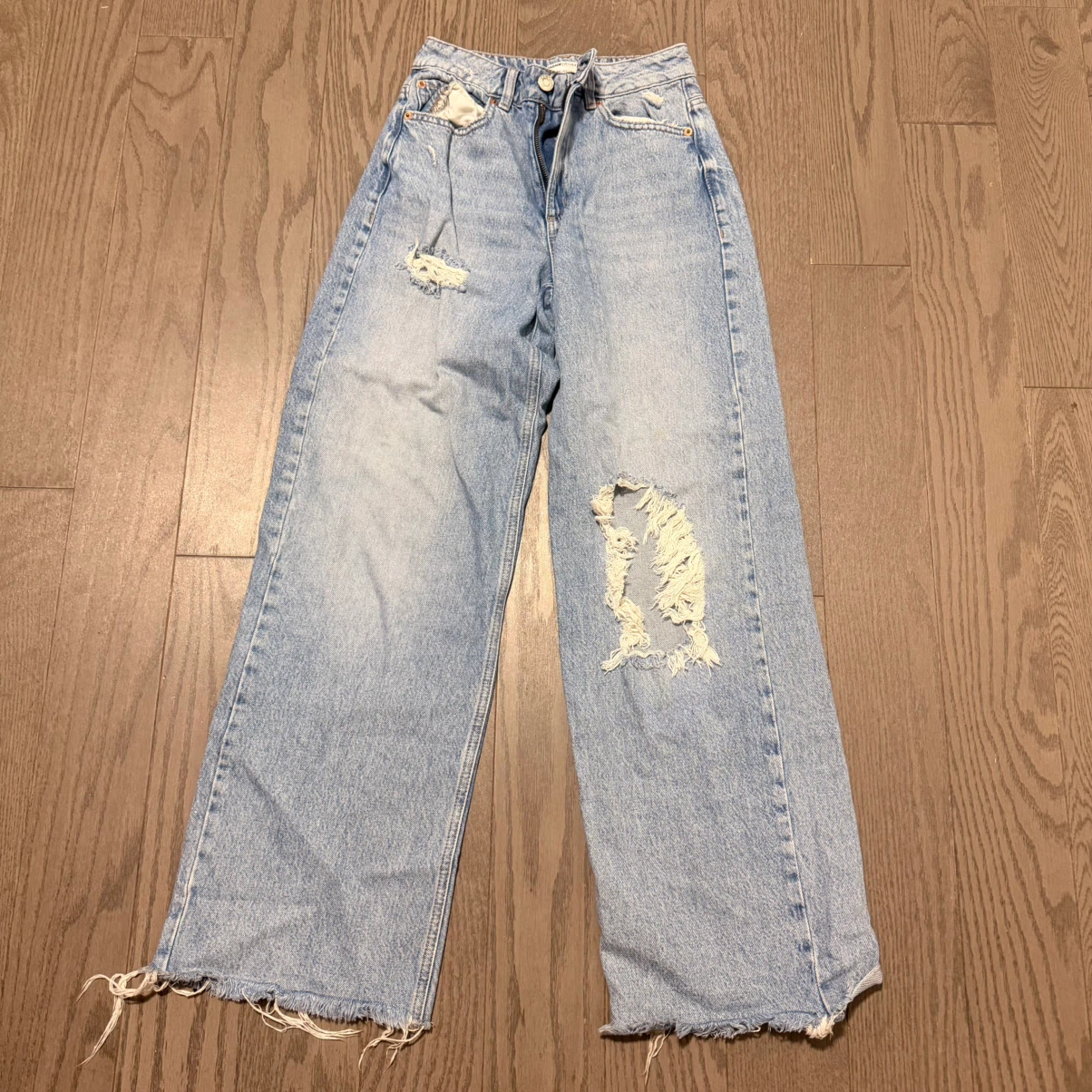Garage Denim Women's Light Wash Distressed Wide Leg Jeans