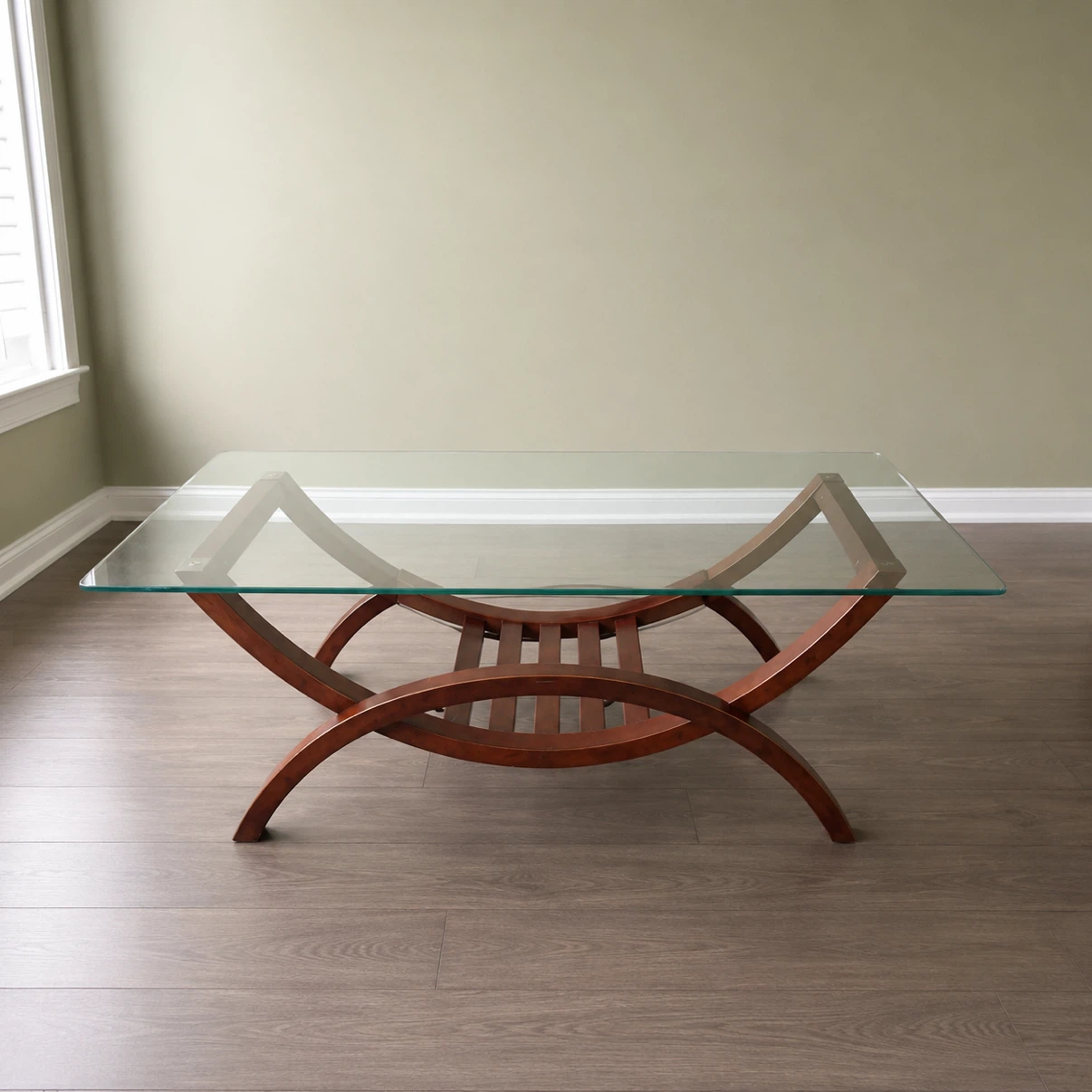 Glass Top Coffee Table with Wooden Base