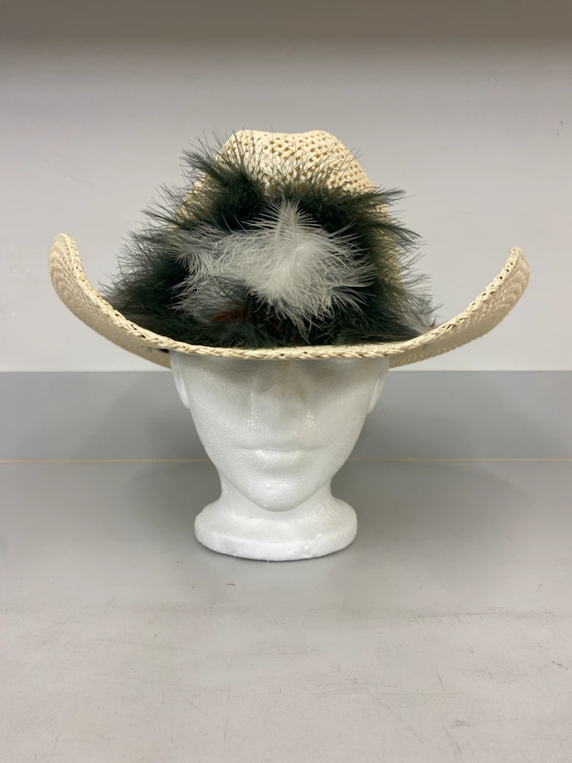 Straw Cowboy Hat with Feather Trim