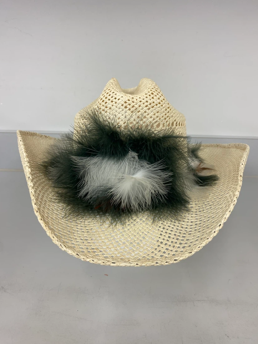 Straw Cowboy Hat with Feather Trim - photo 2
