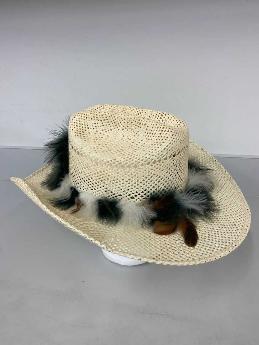 Straw Cowboy Hat with Feather Trim - photo 4