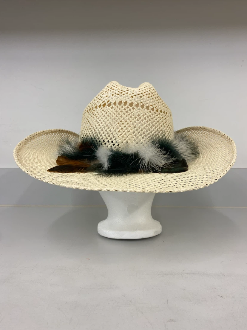 Straw Cowboy Hat with Feather Trim - photo 5
