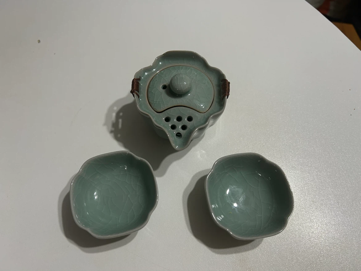 Light Green Ceramic Tea Set with 2 Cups