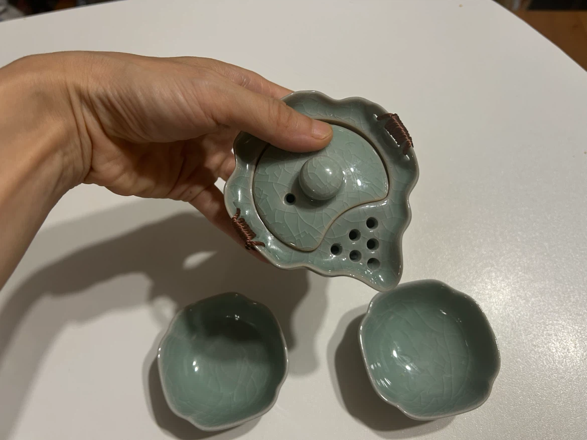Light Green Ceramic Tea Set with 2 Cups - photo 2