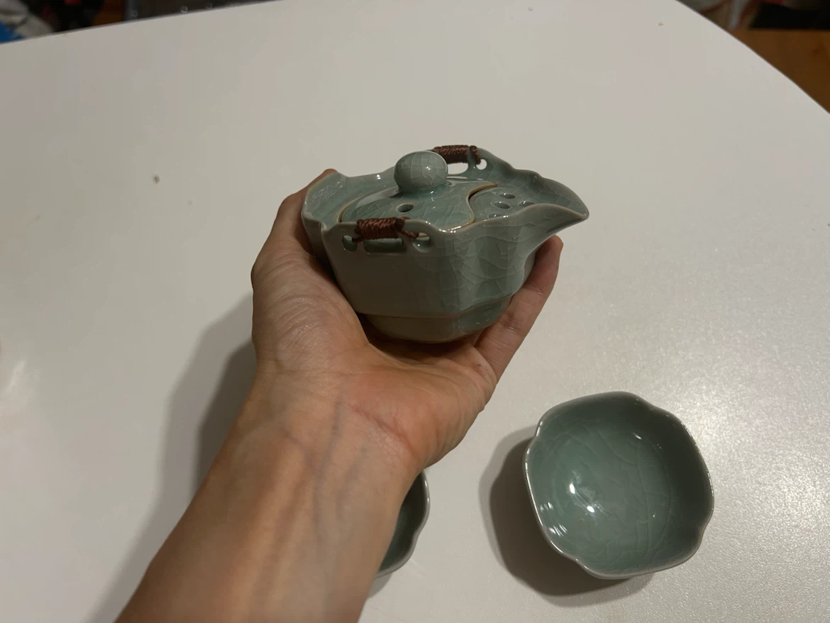 Light Green Ceramic Tea Set with 2 Cups - photo 3