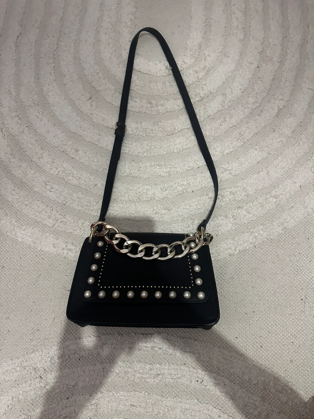 Zara Black Studded Pearl Shoulder Bag