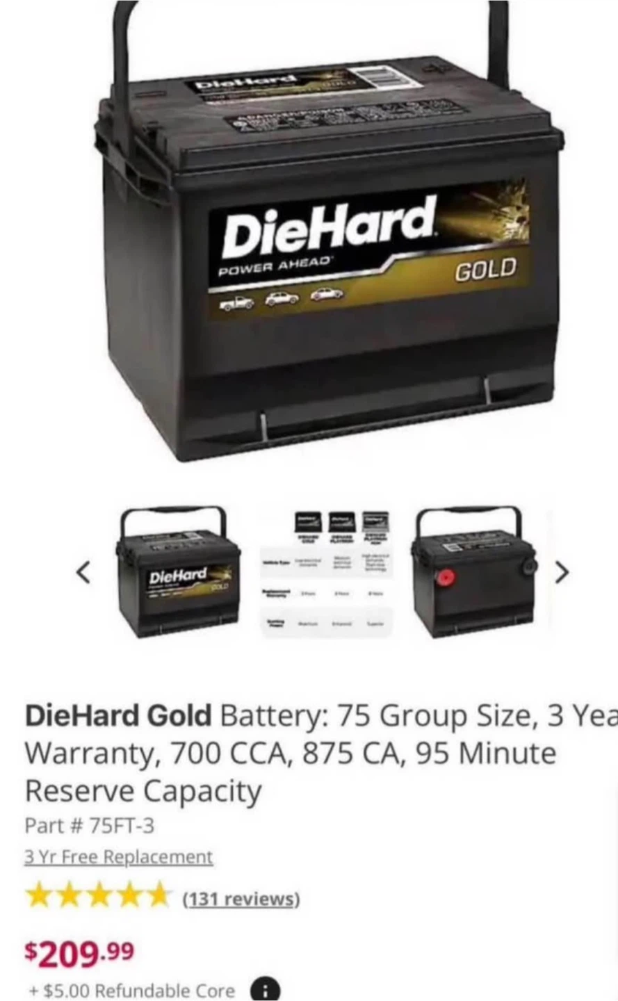 DieHard Gold Battery 75 Group Size
