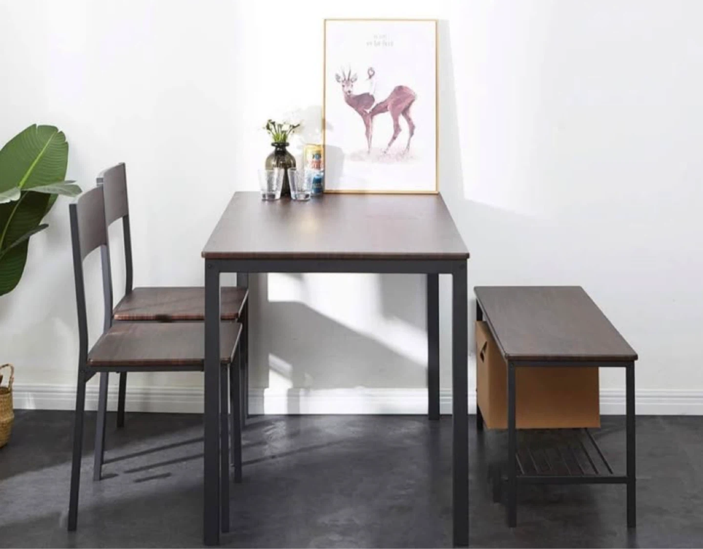 Dark Oak Dining Set - Table, 2 Chairs, 1 Bench