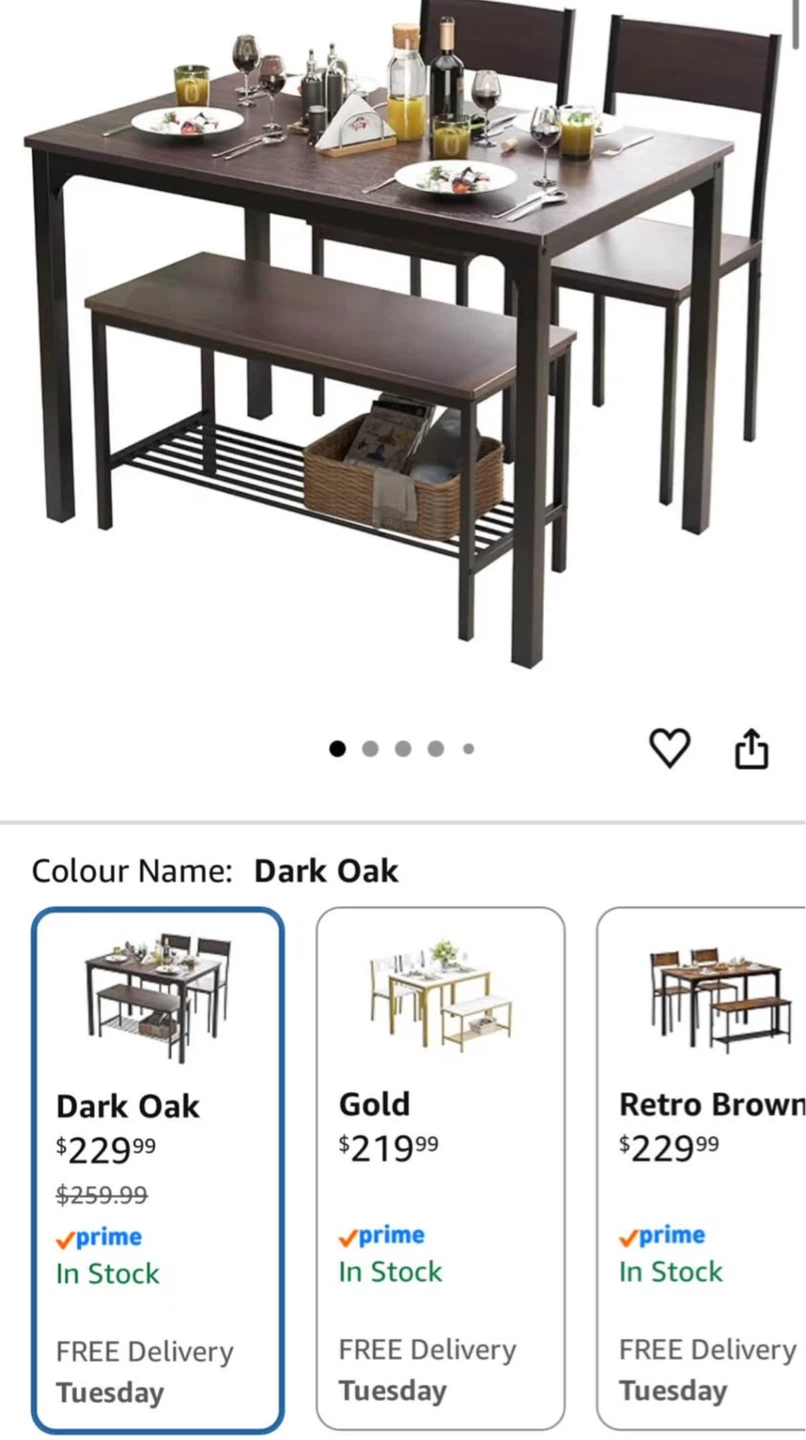 Dark Oak Dining Set - Table, 2 Chairs, 1 Bench - photo 3