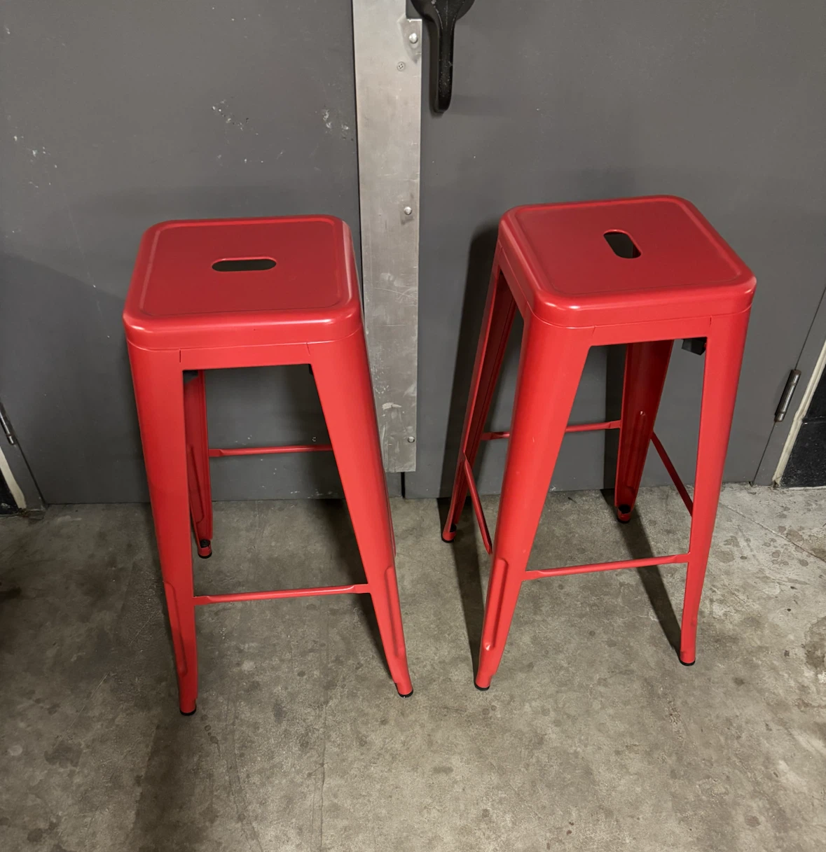 Two Red Metal Counter Stools - photo 2