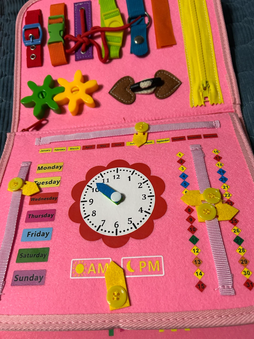 New-Pink Felt Busy Board with Dinosaurs, Alphabet, and Numbers - photo 2