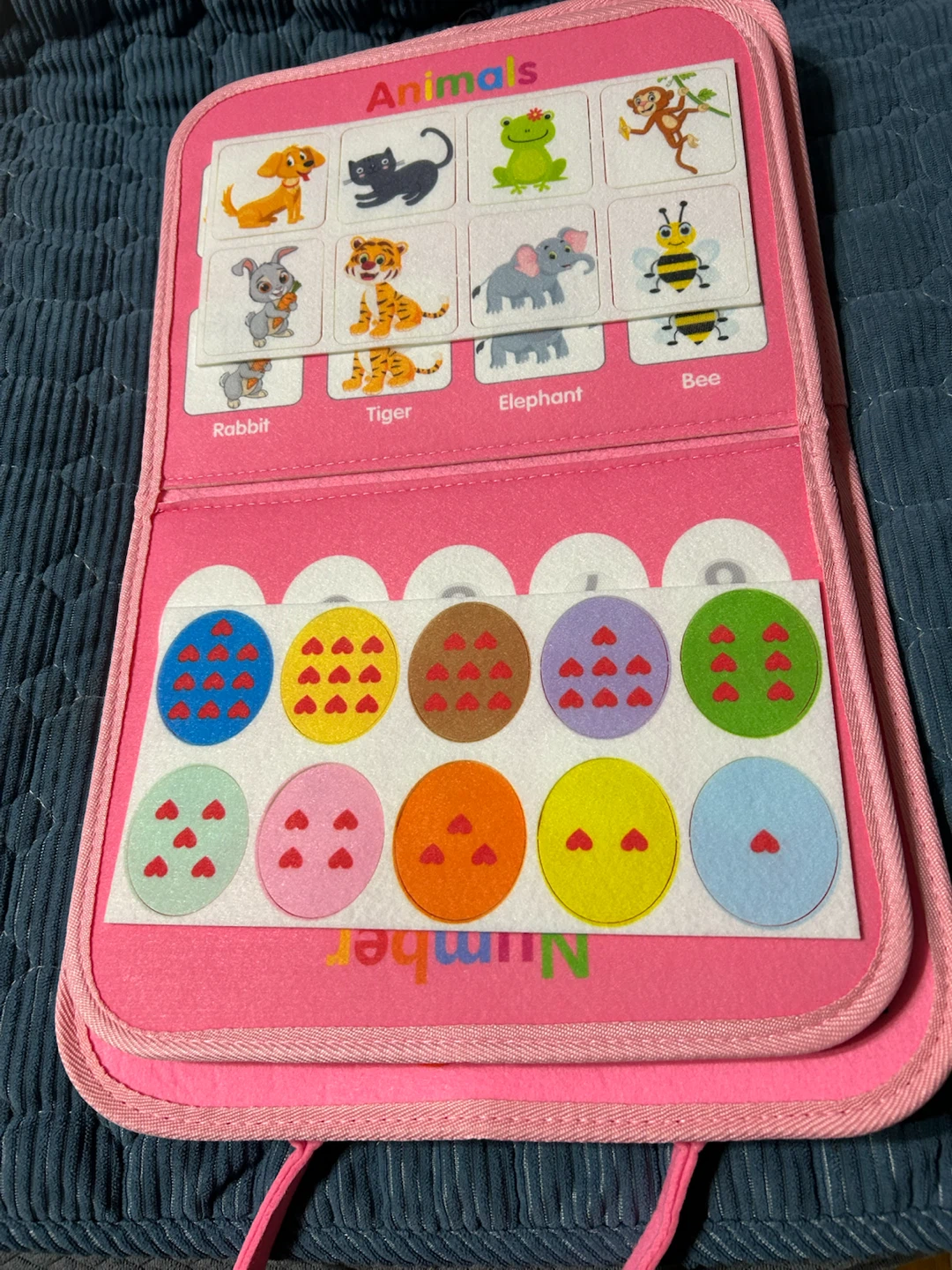 New-Pink Felt Busy Board with Dinosaurs, Alphabet, and Numbers - photo 4