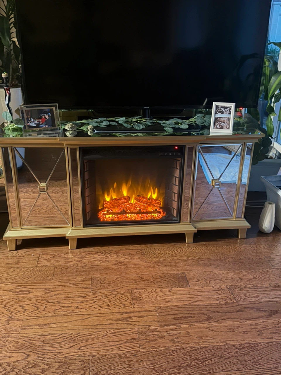 Mirrored Electric Fireplace TV Stand