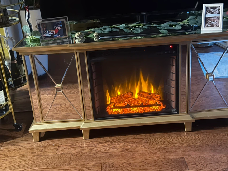 Mirrored Electric Fireplace TV Stand - photo 2