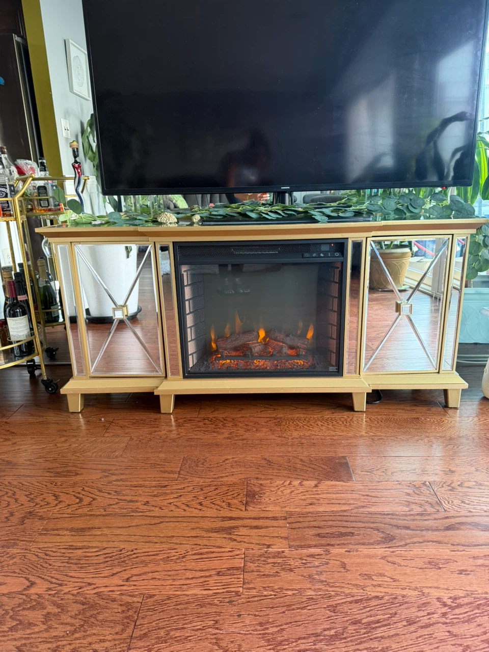 Mirrored Electric Fireplace TV Stand - photo 3