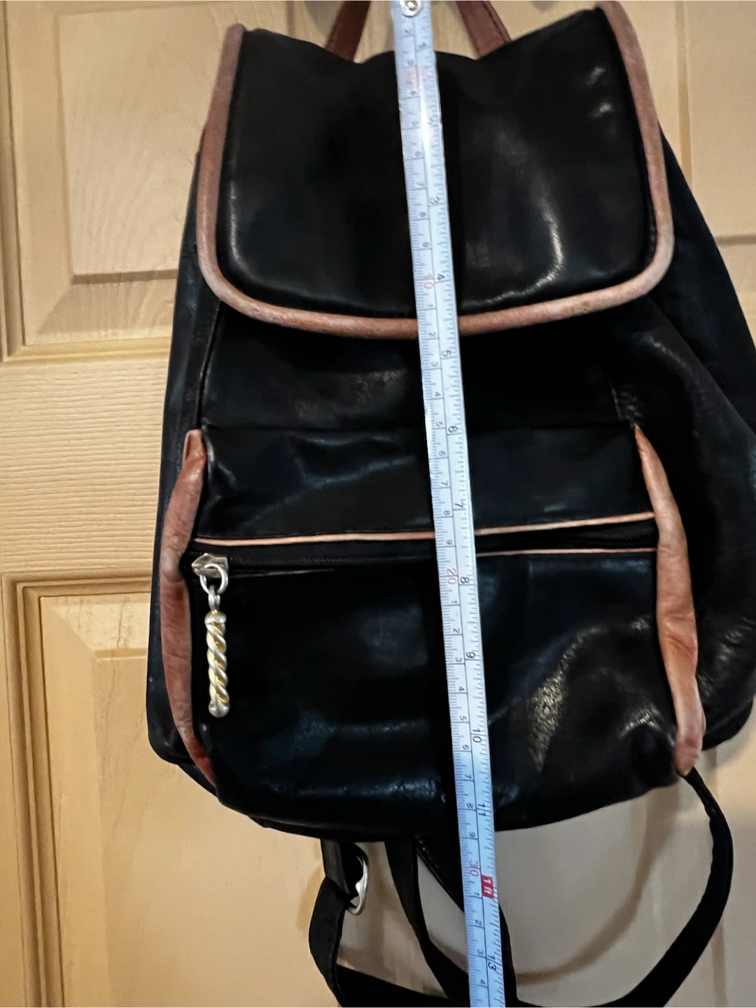 Black Leather Backpack Purse with Brown Accents - photo 2
