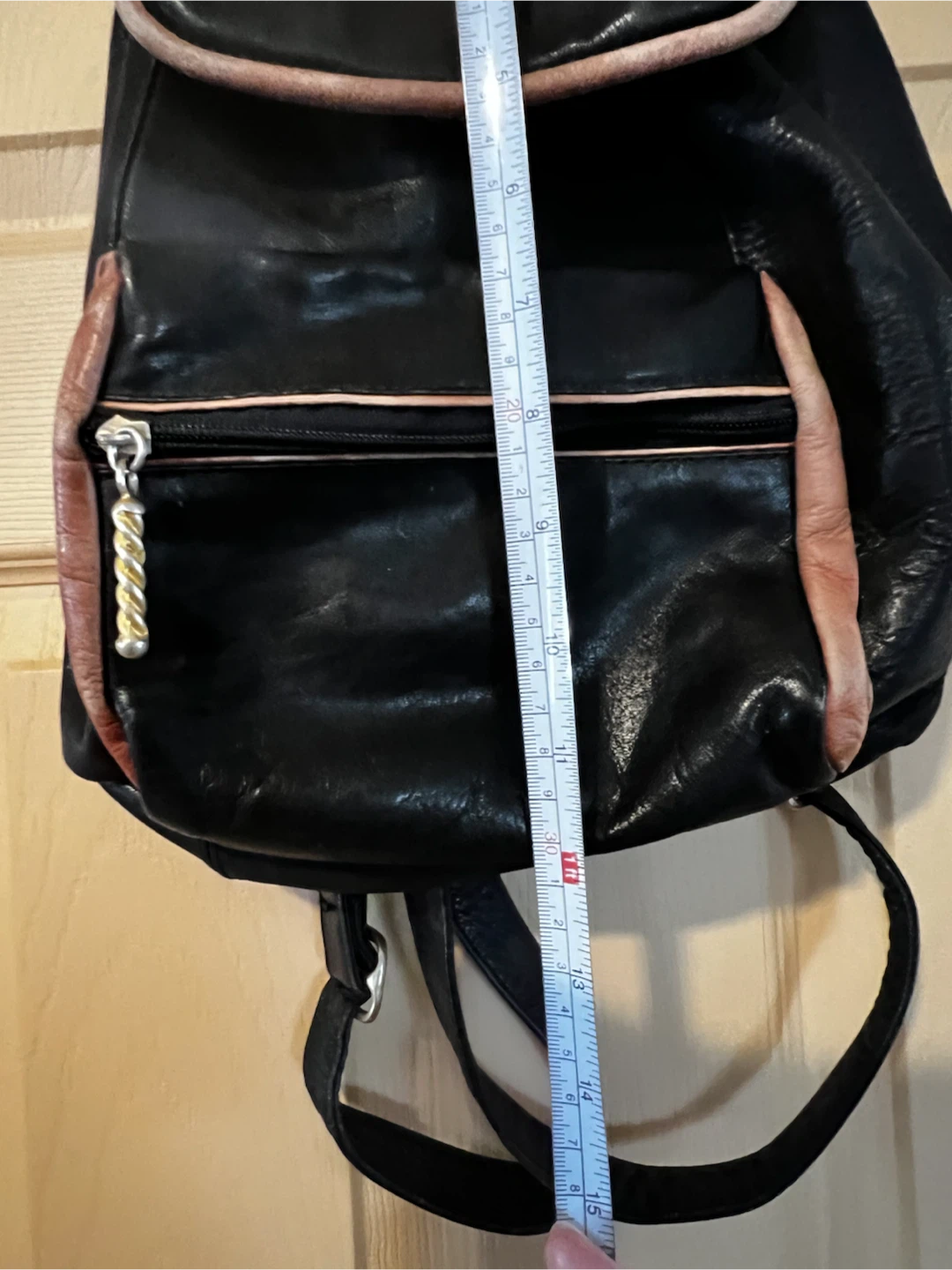 Black Leather Backpack Purse with Brown Accents - photo 3