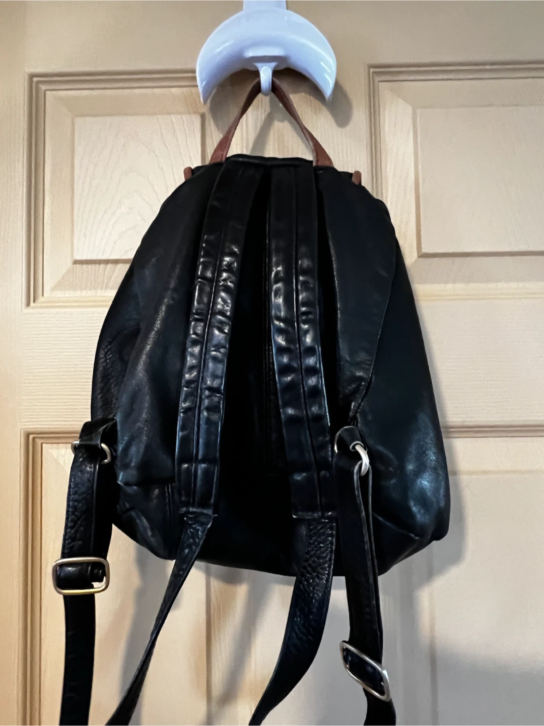Black Leather Backpack Purse with Brown Accents - photo 4