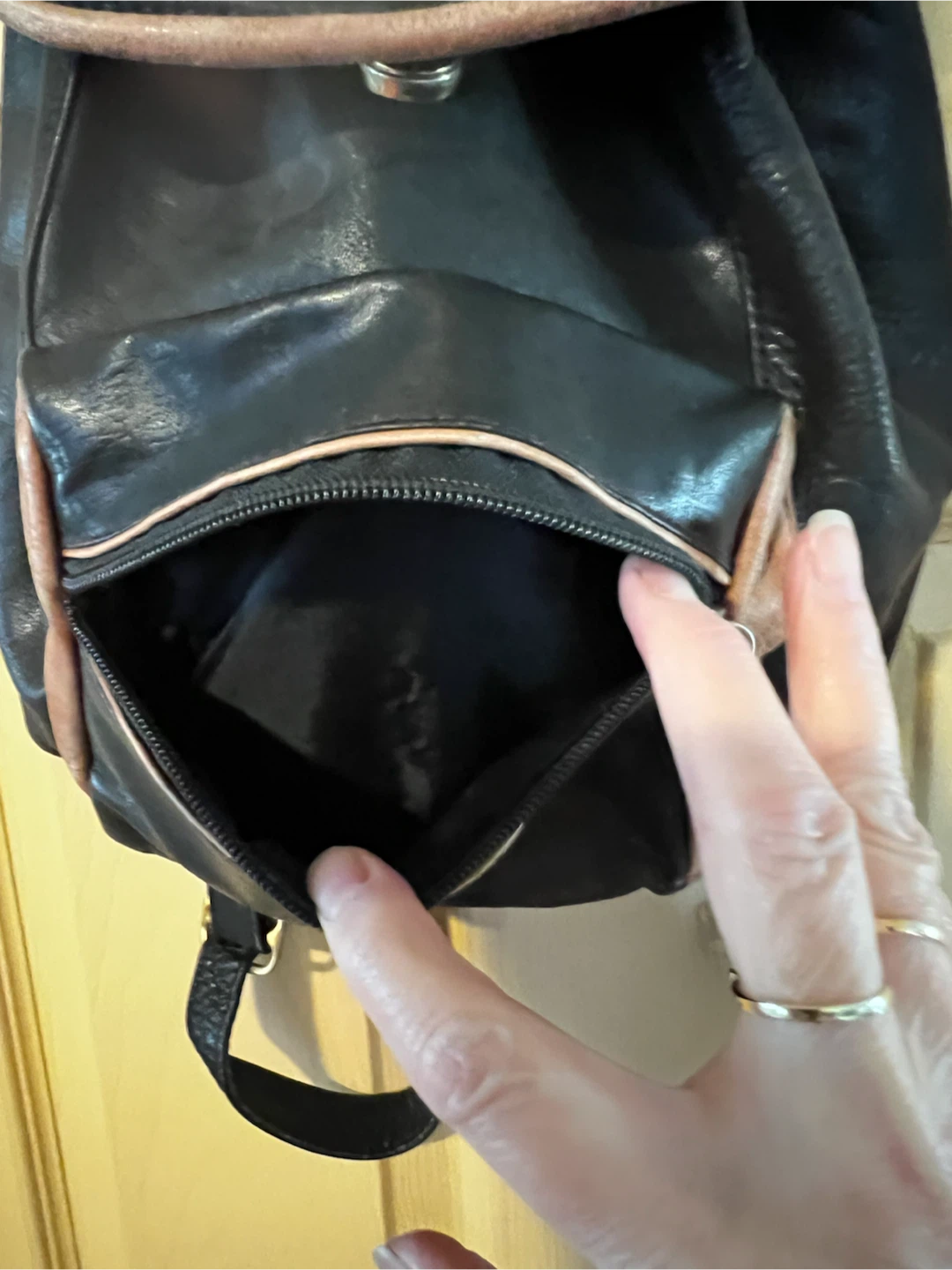 Black Leather Backpack Purse with Brown Accents - photo 5