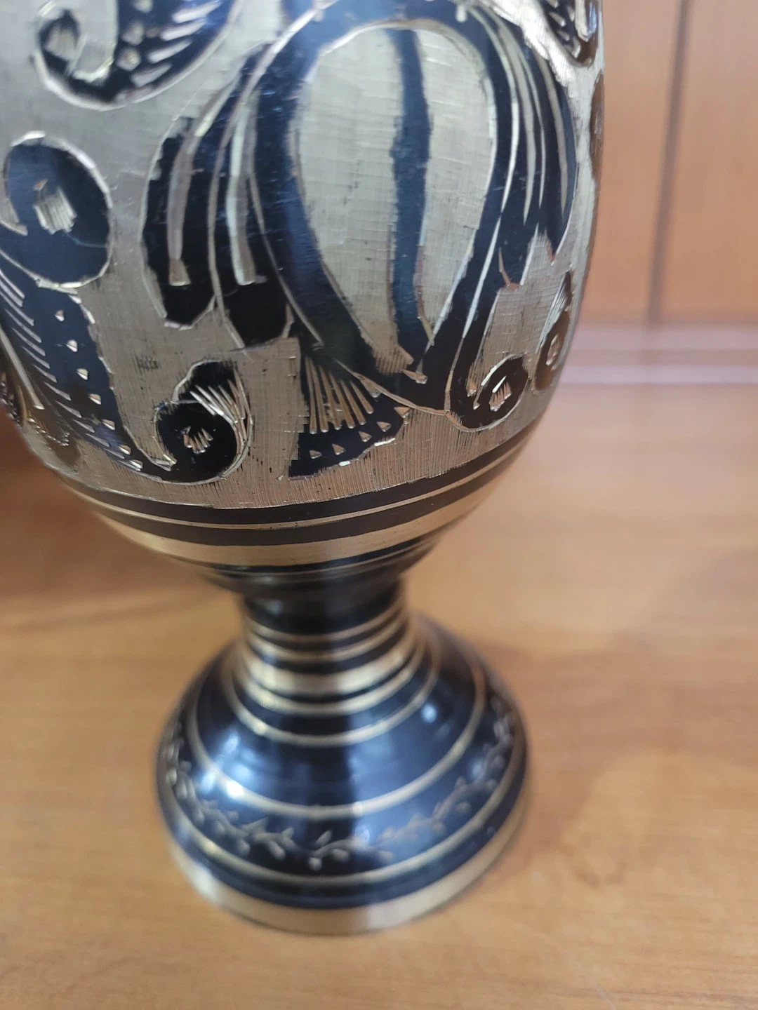 Vintage Brass Vase with Engraved Floral Design - photo 2