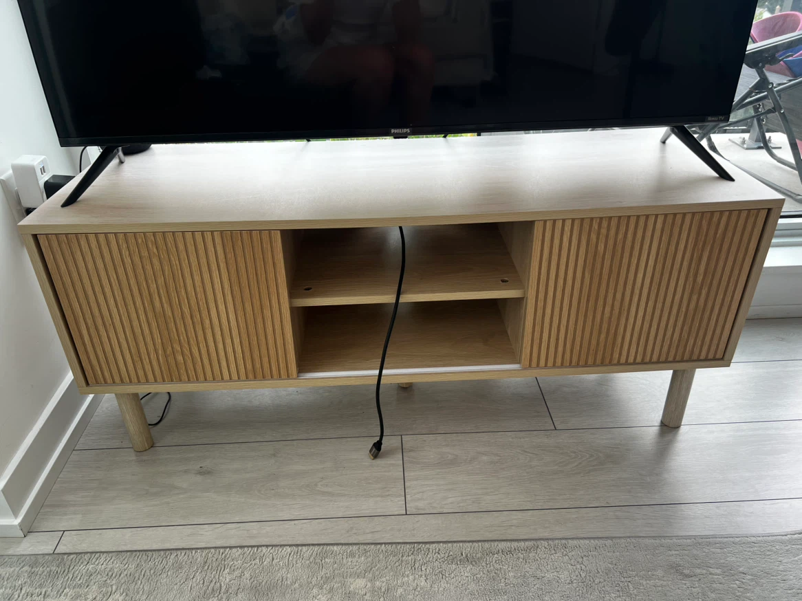 Modern Wood TV Stand with Sliding Doors - photo 2
