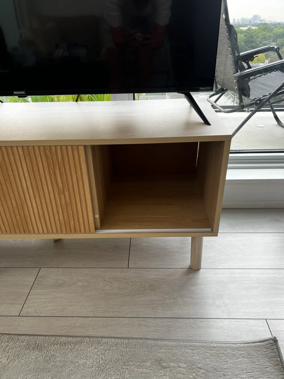 Modern Wood TV Stand with Sliding Doors - photo 3