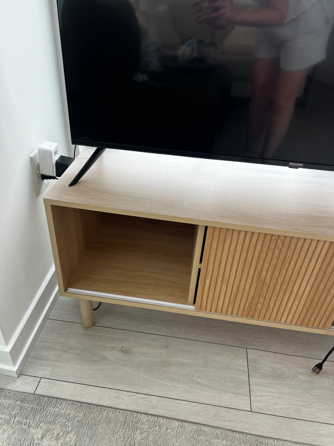 Modern Wood TV Stand with Sliding Doors - photo 4