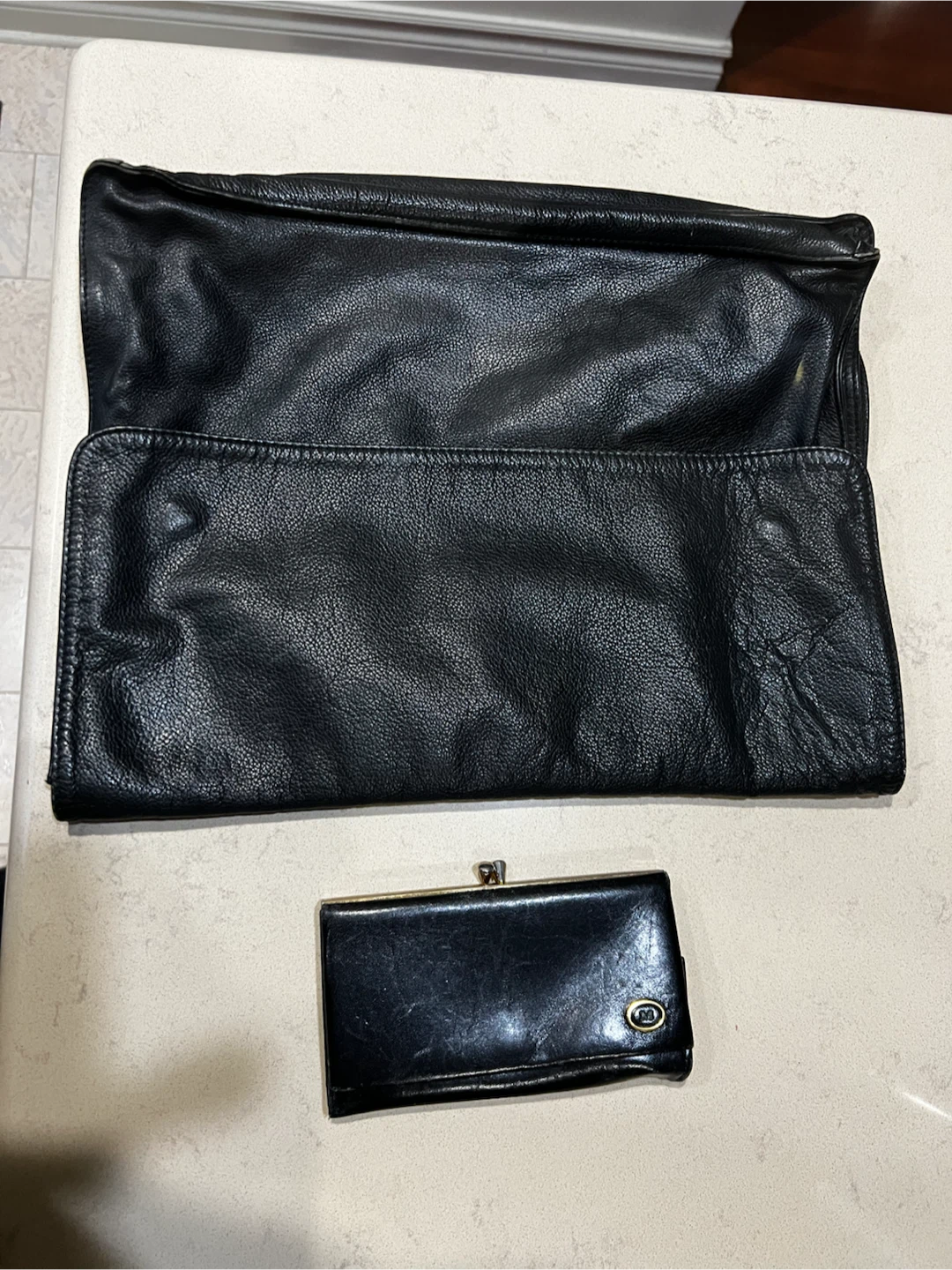 Black Leather Clutch Purse with Wallet