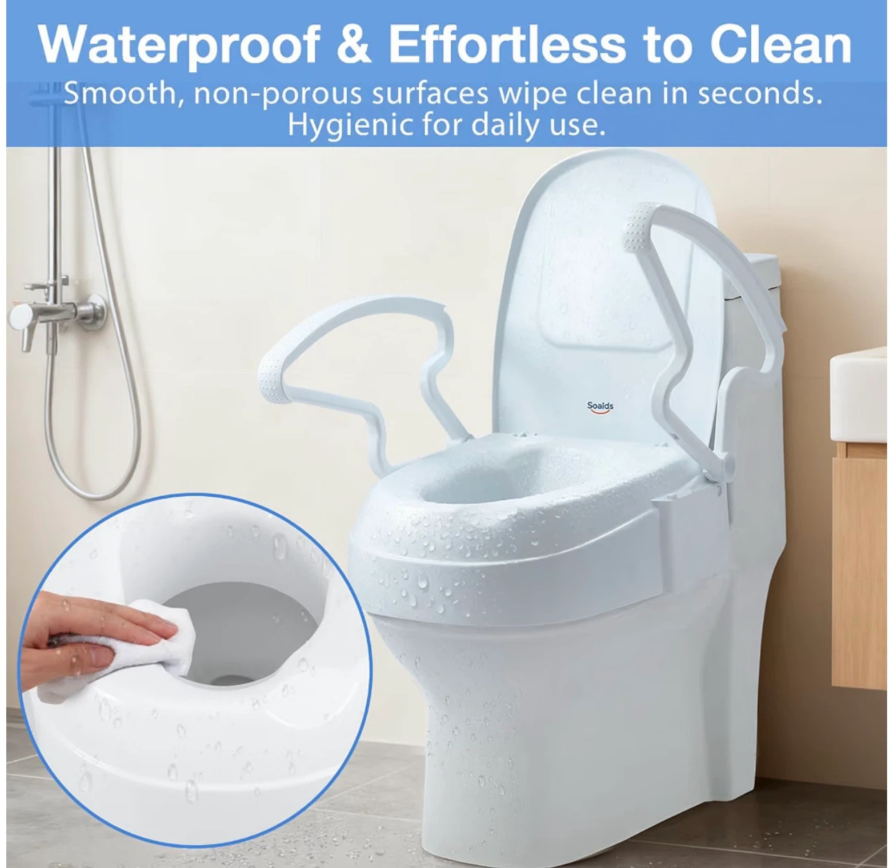 Brand New in Box Raised Toilet Seat with Handles & Flip-Up Arms