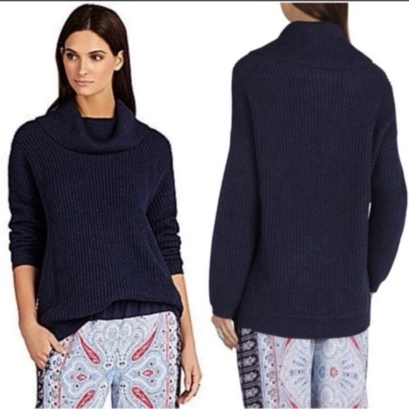 NEW BCBGMaxAzria Sandrah Navy Cowl Neck Knit Sweater Size XS/S
