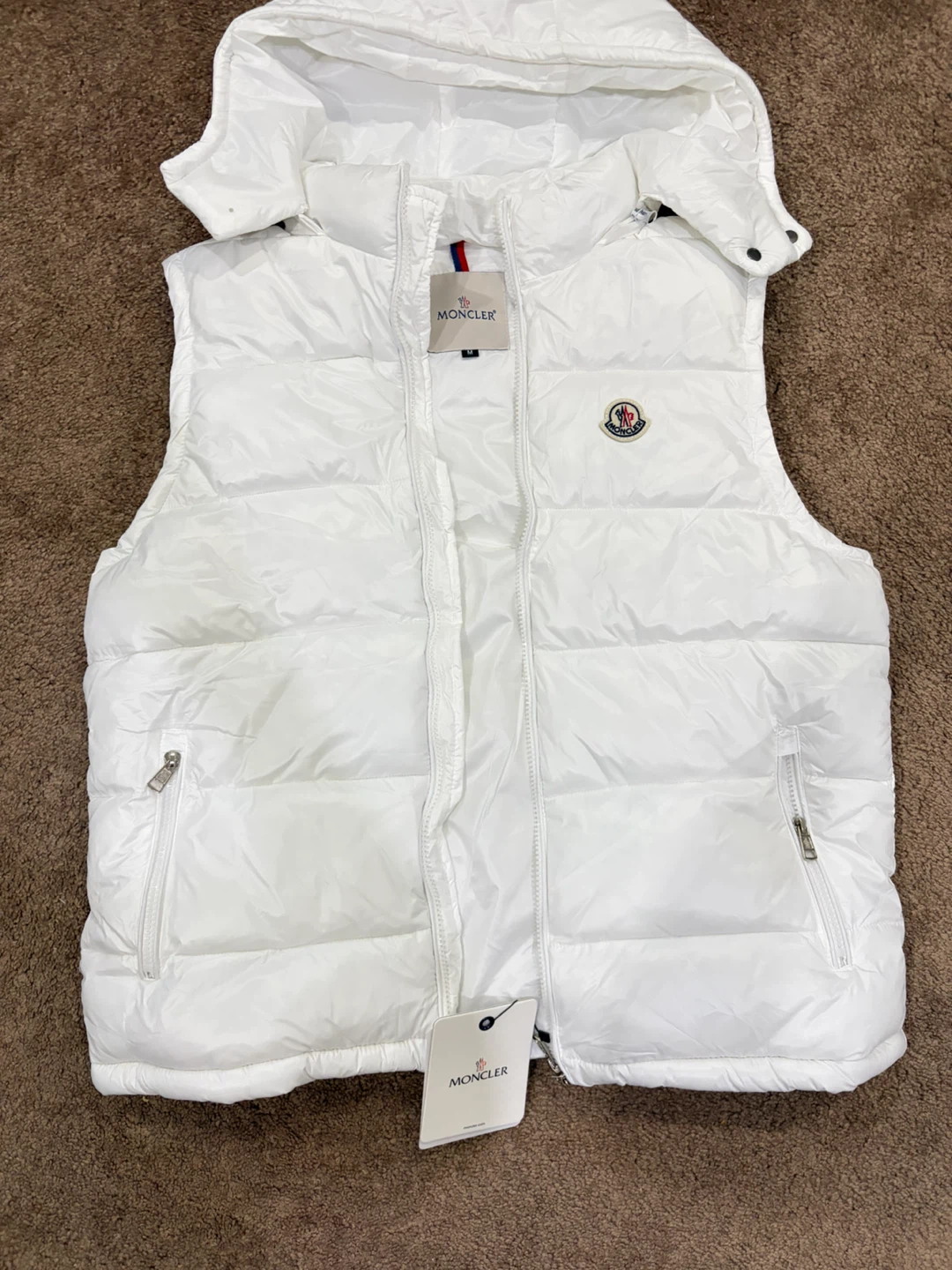 Moncler White Hooded Puffer Vest