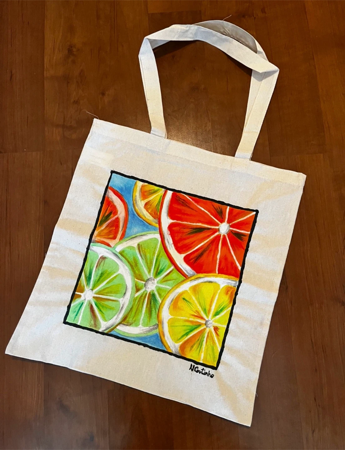 Handmade Tote Bag with Citrus Slice Painting