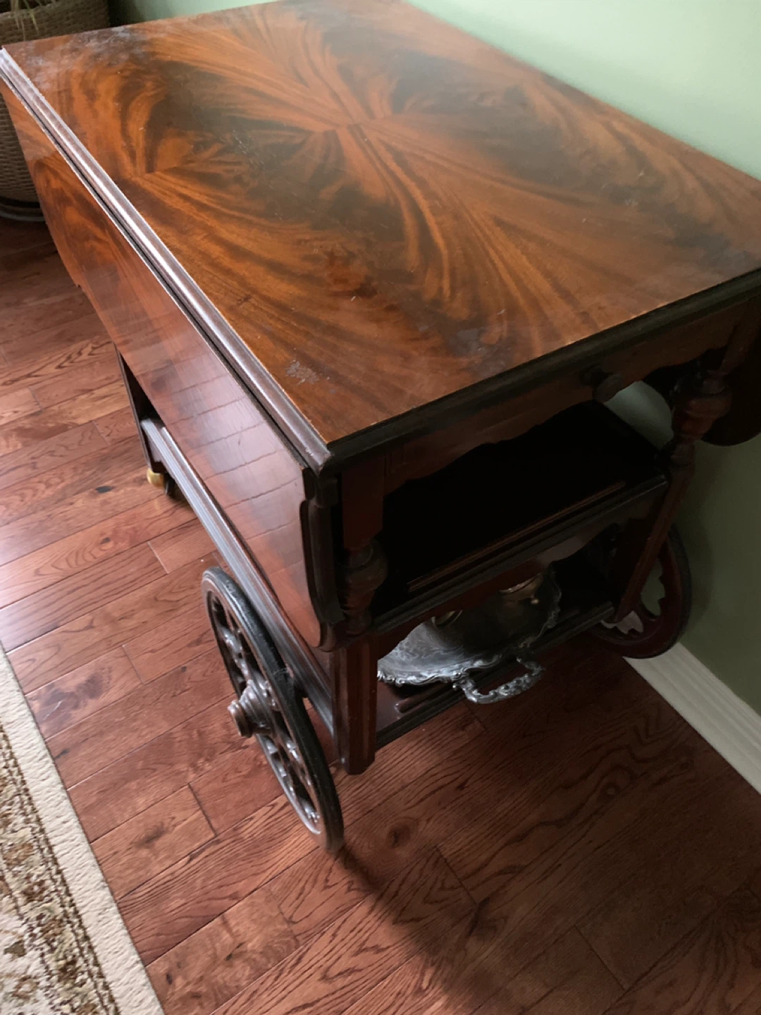 Vintage Wood Serving Cart with Wheels