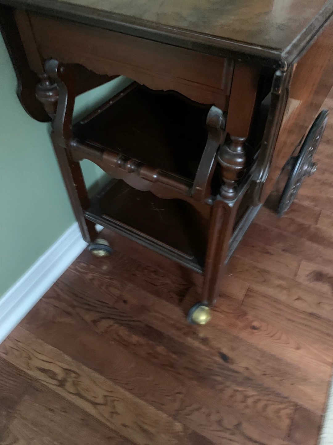 Vintage Wood Serving Cart with Wheels - photo 3